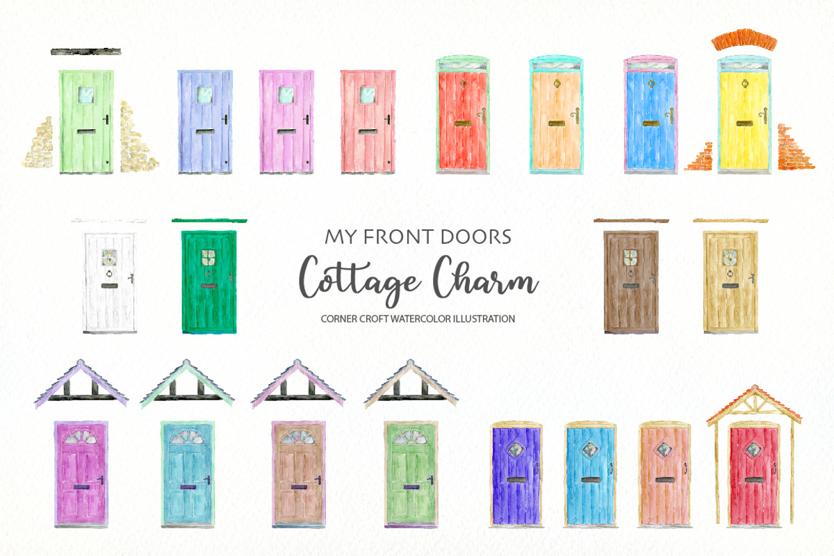 Watercolor Cottage Front Doors, a Person Illustration by Corner Croft (Photo 3 of 8)