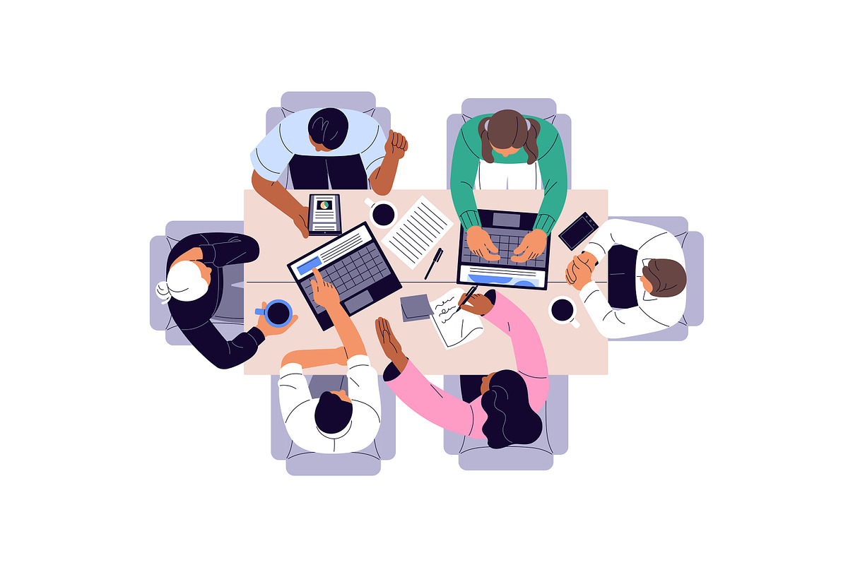 People work at table, top view set, a Work Illustration by PaperTrident (Photo 6 of 9)