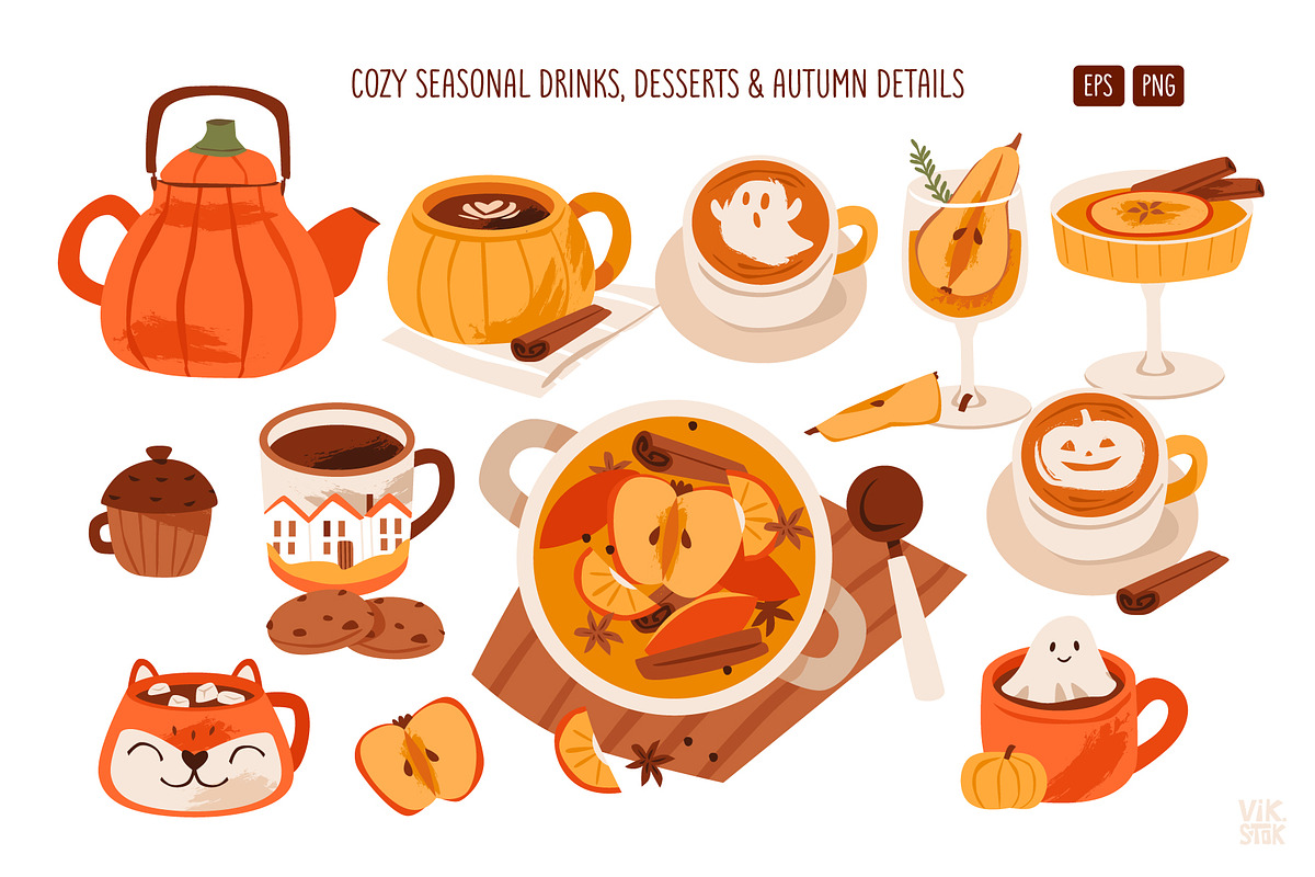 Cozy Autumn Drinks Clipart, a Food Illustration by vik.stock (Photo 2 of 6)