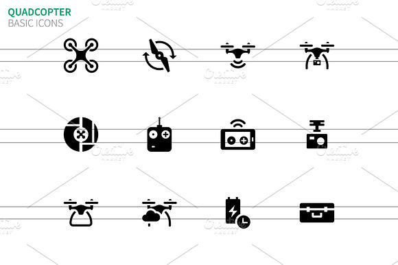 Quadcopter And Flying Drone Icons