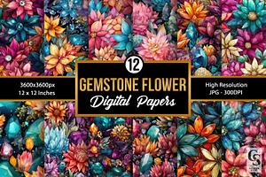 Gemstone Flowers Digital Papers