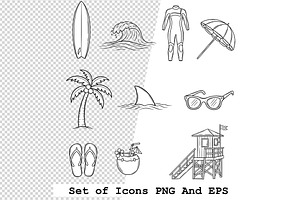 Set of  surfing icons Vector, an Icon by one-touch