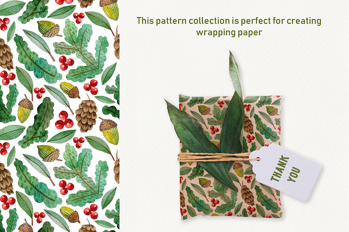 Watercolor Christmas pattern set, a Pattern Graphic by Dina Guiter (Photo 5 of 7)