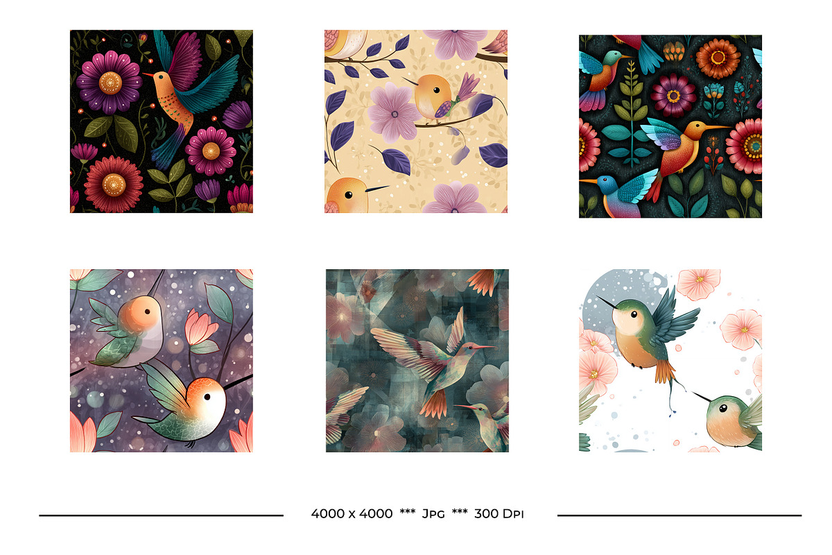 Hummingbird Retro Art Style Patterns, a Pattern Graphic by karenfoleyphoto (Photo 6 of 11)