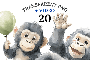20 Baby Gorilla Clipart, an Animal Illustration by Pati Charm Studio
