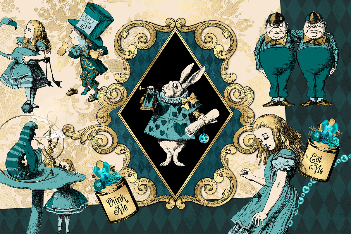 Teal and Gold Alice in Wonderland, an Illustration by Digital Curio (Photo 2 of 5)