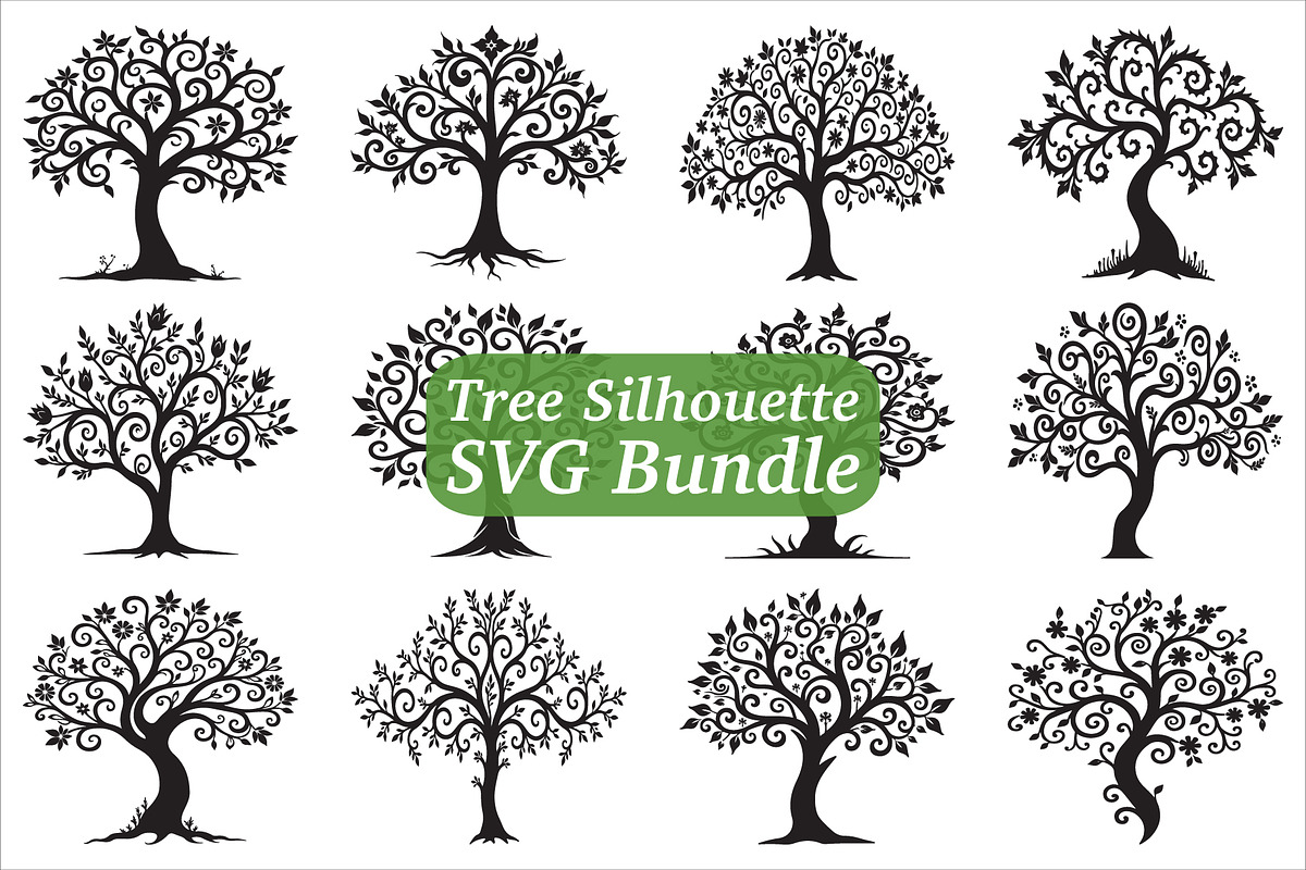Tree Silhouette SVG Bundle, an Illustration by Creativeshirt (Photo 1 of 13)