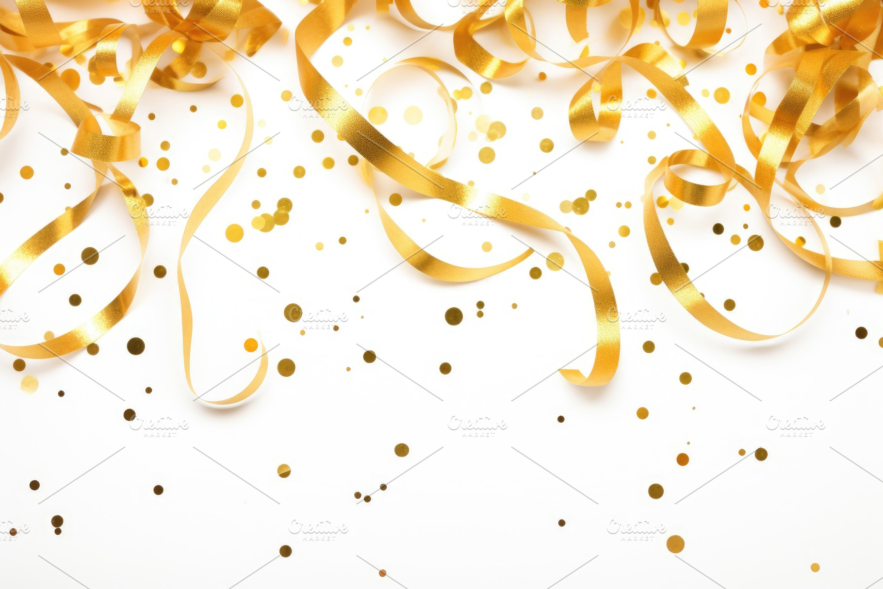 Golden confetti and ribbons on a whi, a Photo by Iftikhar Alam