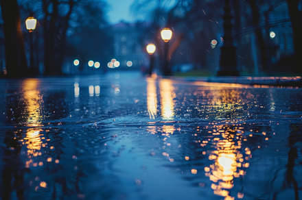 A wet street glistens under the glow, a Photo by Iftikhar Alam