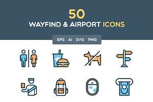 Wayfind and Airport filled icon set