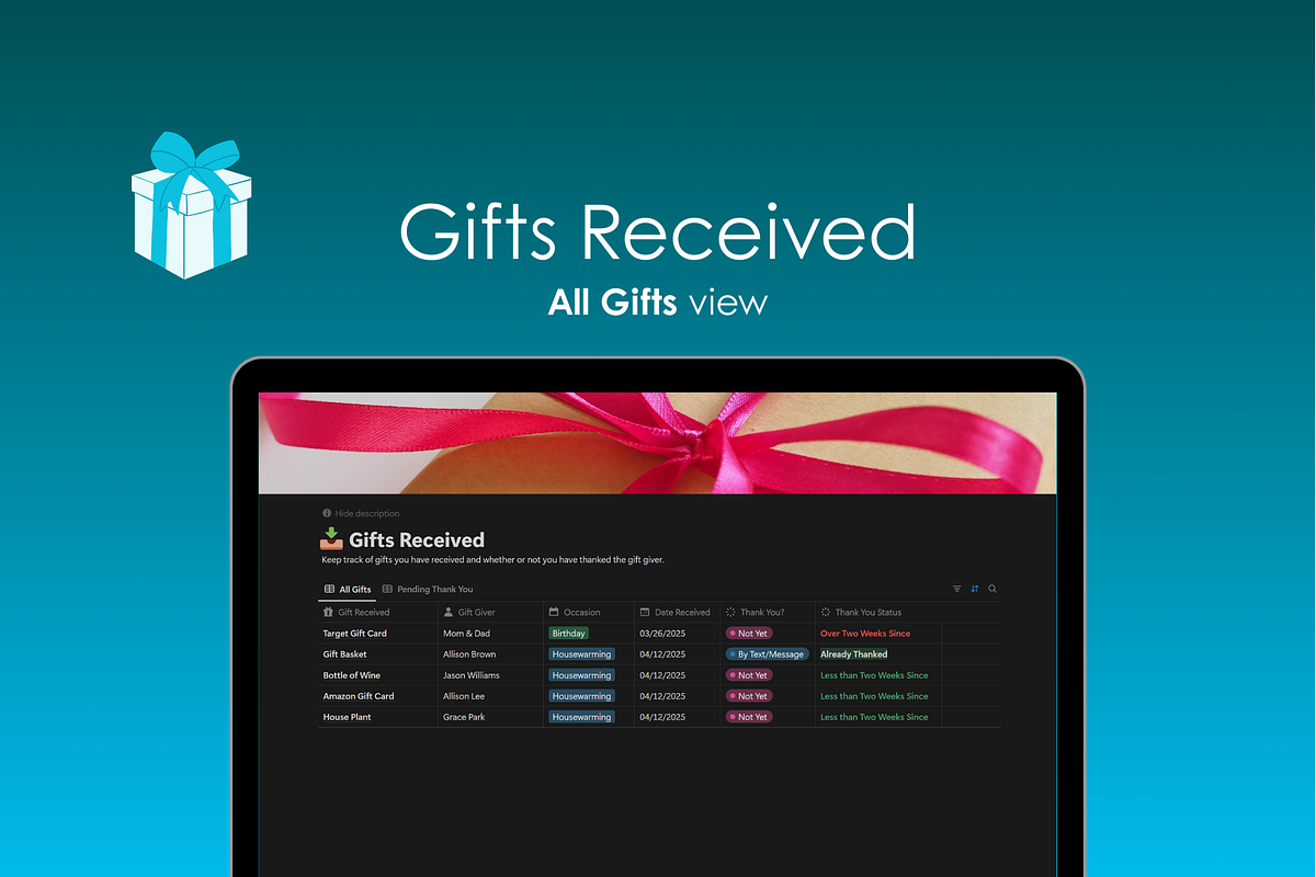 Notion Gift Tracker preview 7