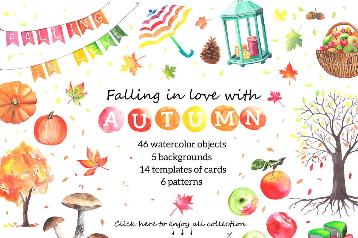 Big autumn set. Watercolor, an Object Illustration by Olga Bonitas (Photo 1 of 6)