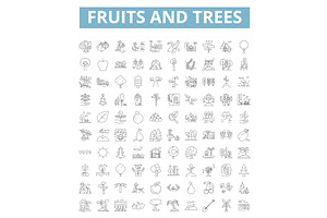 Fruits And Trees Icons, Line Symbols