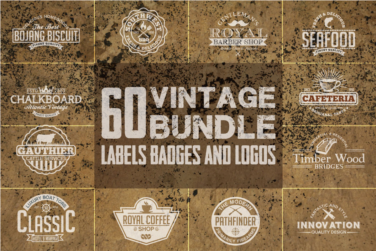 60 Vintage Badges and Logos Bundle, a Branding & Logo Template by shazi (Photo 1 of 21)