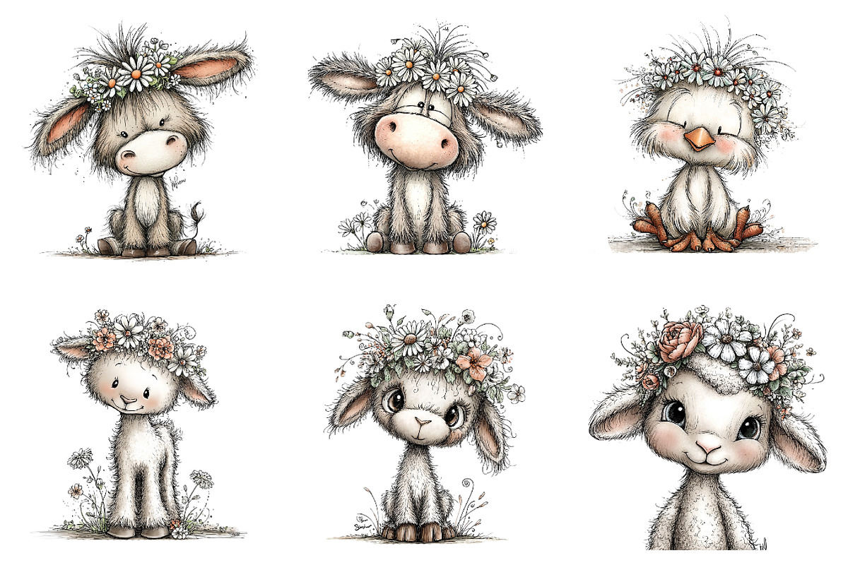 Whimsical spring farm animals clipar, an Illustration by SinaCreation (Photo 4 of 11)