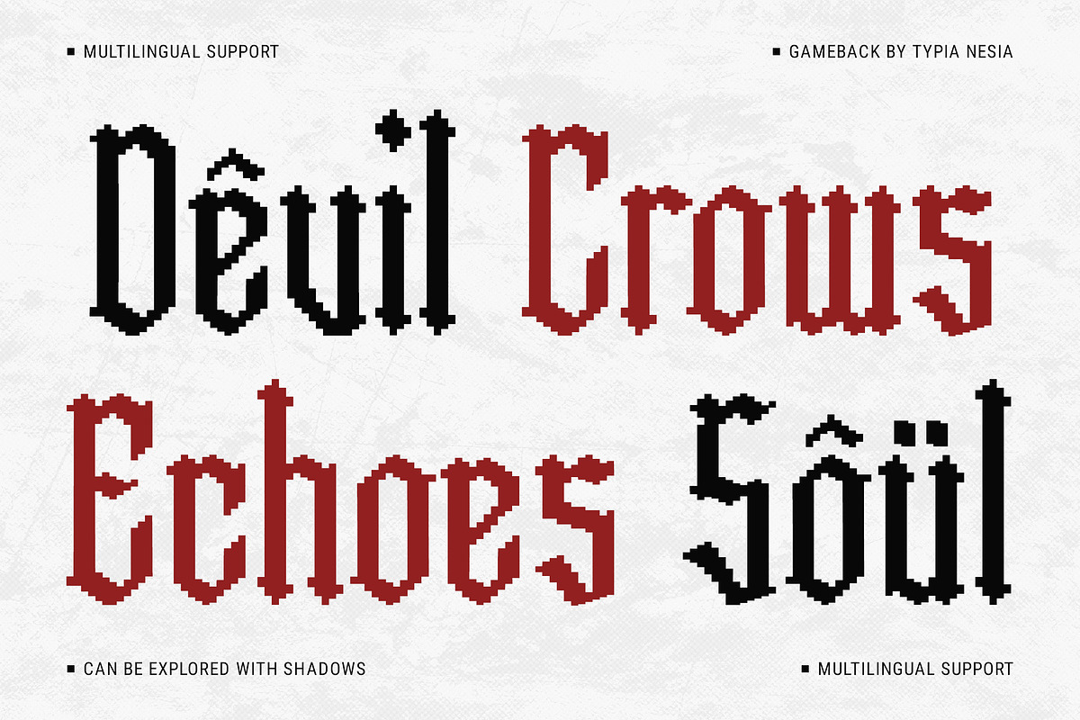 Gameback - Pixelate Blackletter Font, a Blackletter Font by Typia Nesia (Photo 6 of 12)
