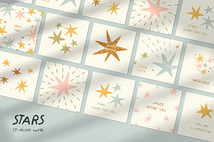 Cards with cute crayon stars set, a Decorative Illustration by Good Studio