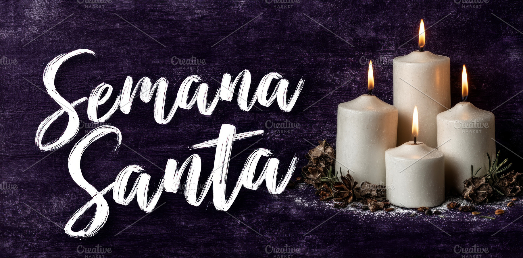 Semana Santa message with white candles and warm flames on dark, a Holiday Photo by José Manuel Gelpi