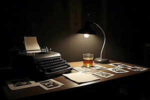 Vintage Typewriter Desk with Lamp, a School & Education Photo by Artonix