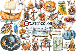 Watercolor Coastal Thanksgiving Clip, an Illustration by Rose Art