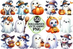 Cute Ghost Halloween Clipart, an Illustration by Pixels.Craft