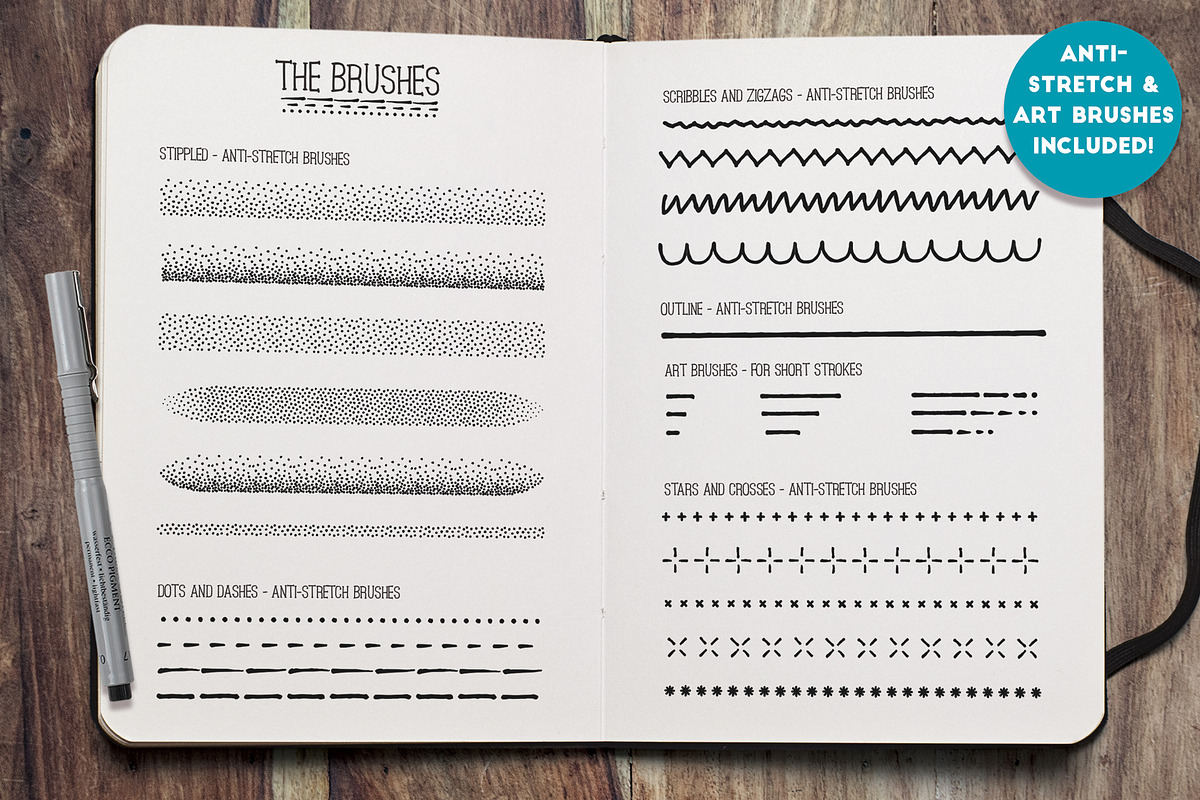 Fine Liner Brushes & Patterns, a Brush Add-On by The Artifex Forge (Photo 6 of 9)