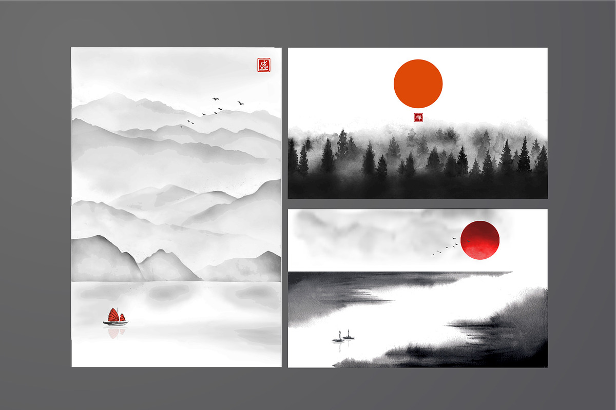 Sumi-e zen landscapes, an Illustration by Elina_Li (Photo 6 of 7)