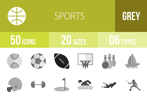 50 Sports Greyscale Icons