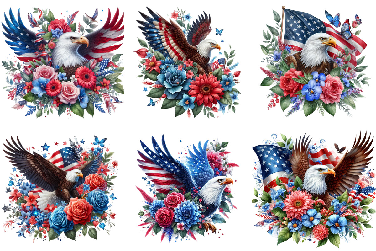 Patriotic American Flag Flowers PNG, an Illustration by Sublimation Artist (Photo 2 of 6)