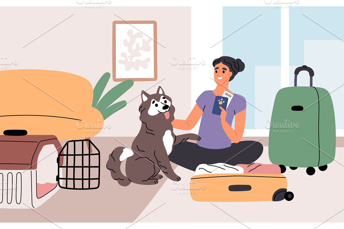 Responsible owner travel with pet, an Animal Illustration by YummyBuum