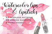 Watercolor lips and lipsticks set, a Pattern Graphic by esylvia (Thumbnail 1 of 5)