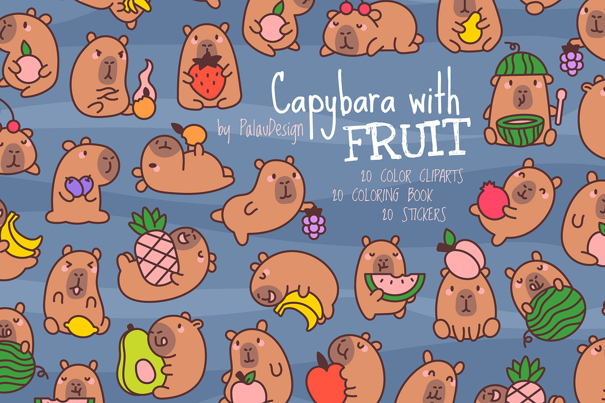 Cute Capybara and Fresh Fruits, a Seasonal Illustration by Palau (Photo 1 of 12)