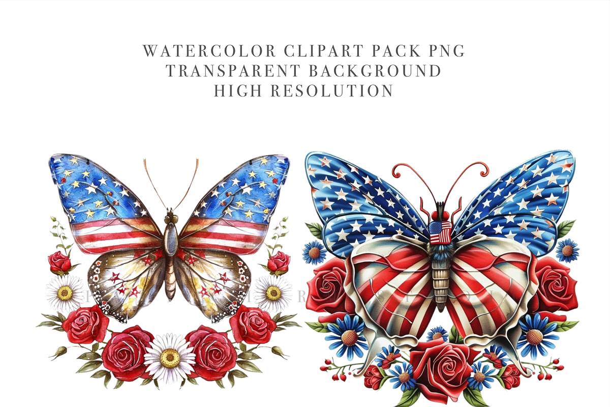 40 PNG Patriotic Butterfly Clipart, a Decorative Illustration by Pati Charm Studio (Photo 5 of 8)