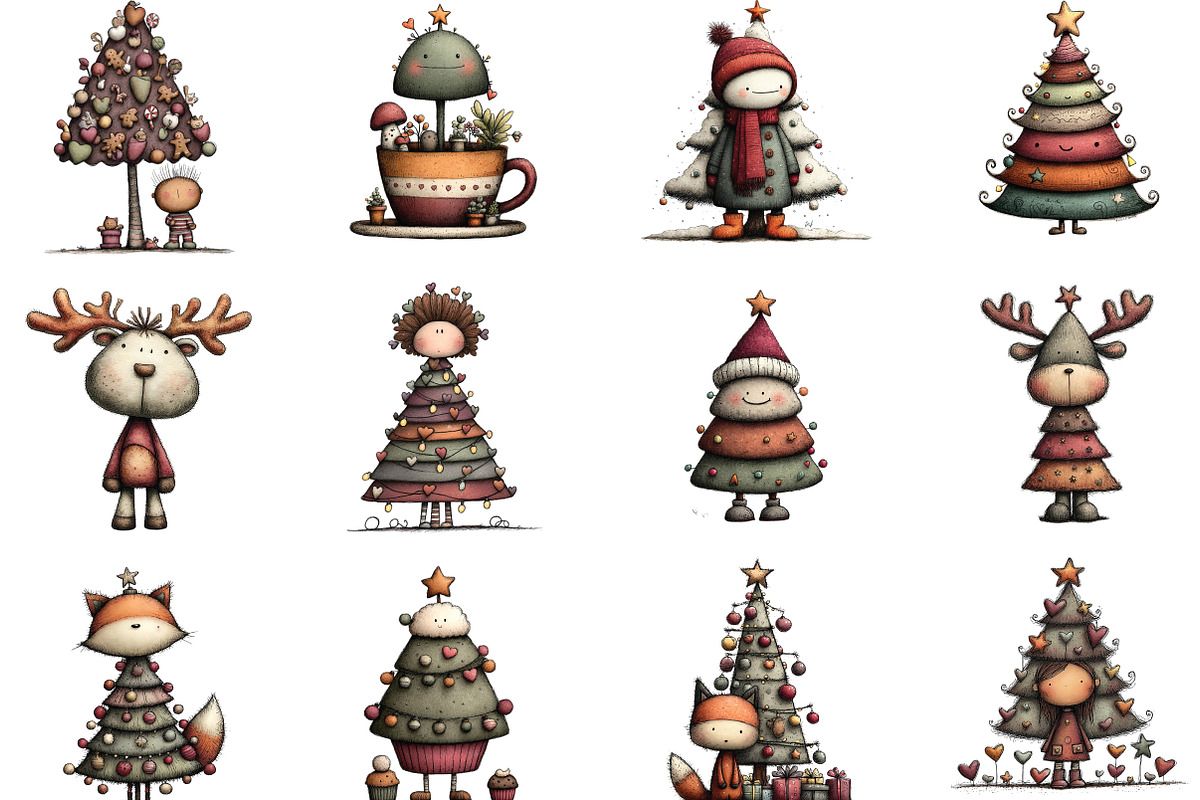Whimsical Christmas Tree Clipart, an Illustration by CraftArtStudio (Photo 2 of 6)