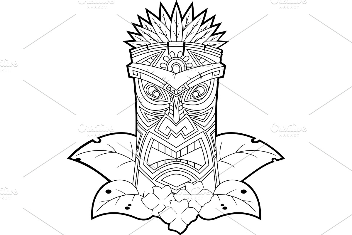 Black And White Tiki Mask, an Illustration by HitToon