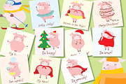 For one week only $5!!! PIG SET, an Animal Illustration by Virinaflora (Thumbnail 3 of 4)