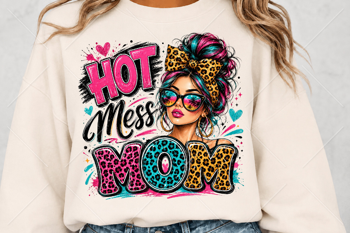 Hot Mess Mom Leopard Messy Bun Shirt, a Seasonal Illustration by Canvas Craft (Photo 5 of 6)