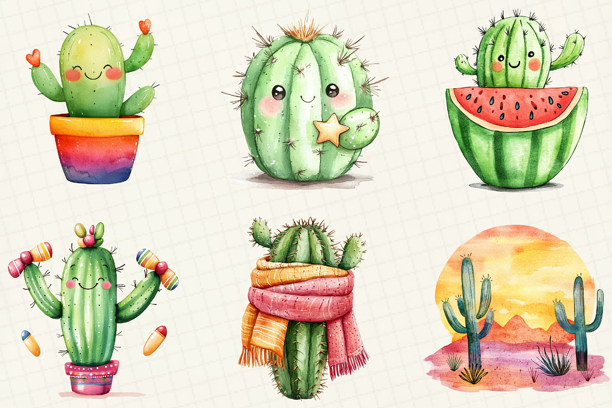 Cactus Doodle Sublimation Clipart, an Illustration by OK Design (Photo 2 of 5)