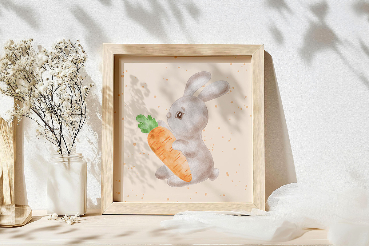 Cute bunny watercolor clipart set, an Illustration by susie-p-art (Photo 5 of 16)
