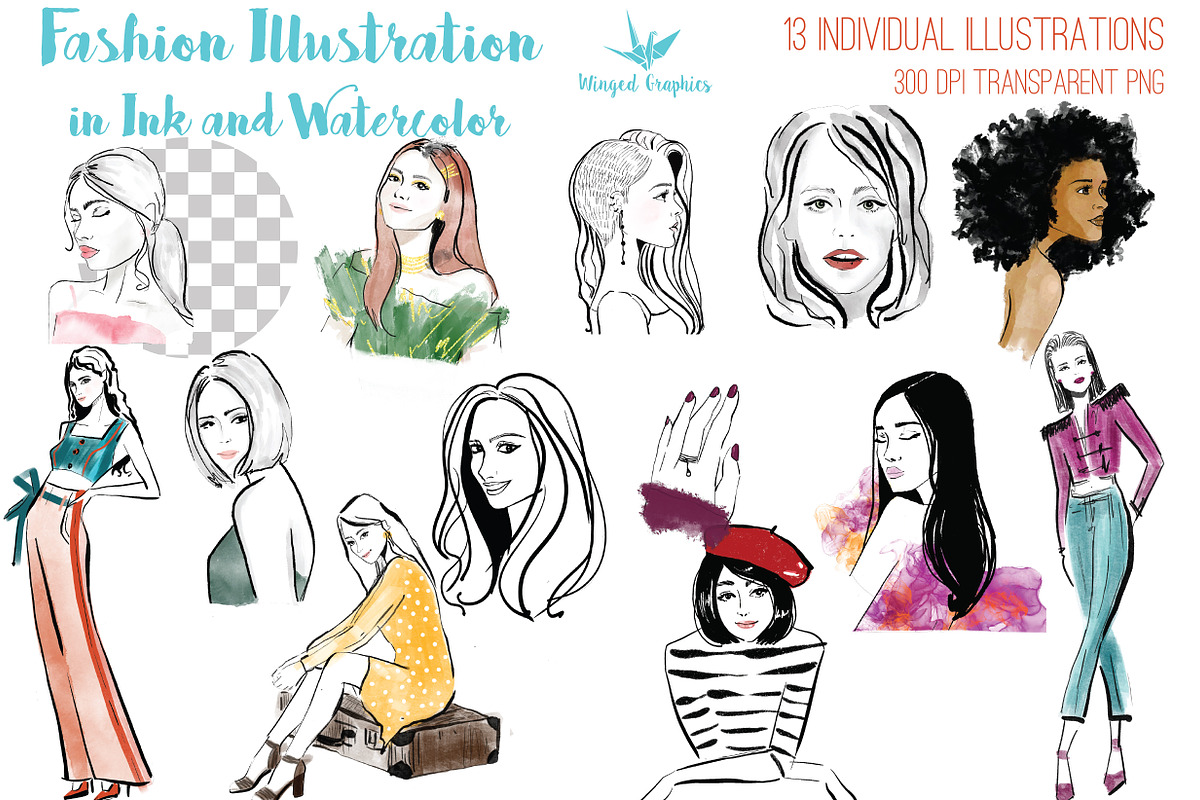 Fashion illustration ink watercolor, a Person Illustration by Winged Graphics (Photo 2 of 5)