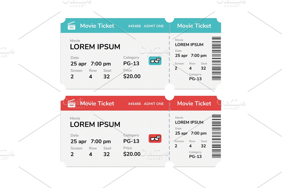 Realistic modern cinema tickets, an Illustration by Di Bronzino