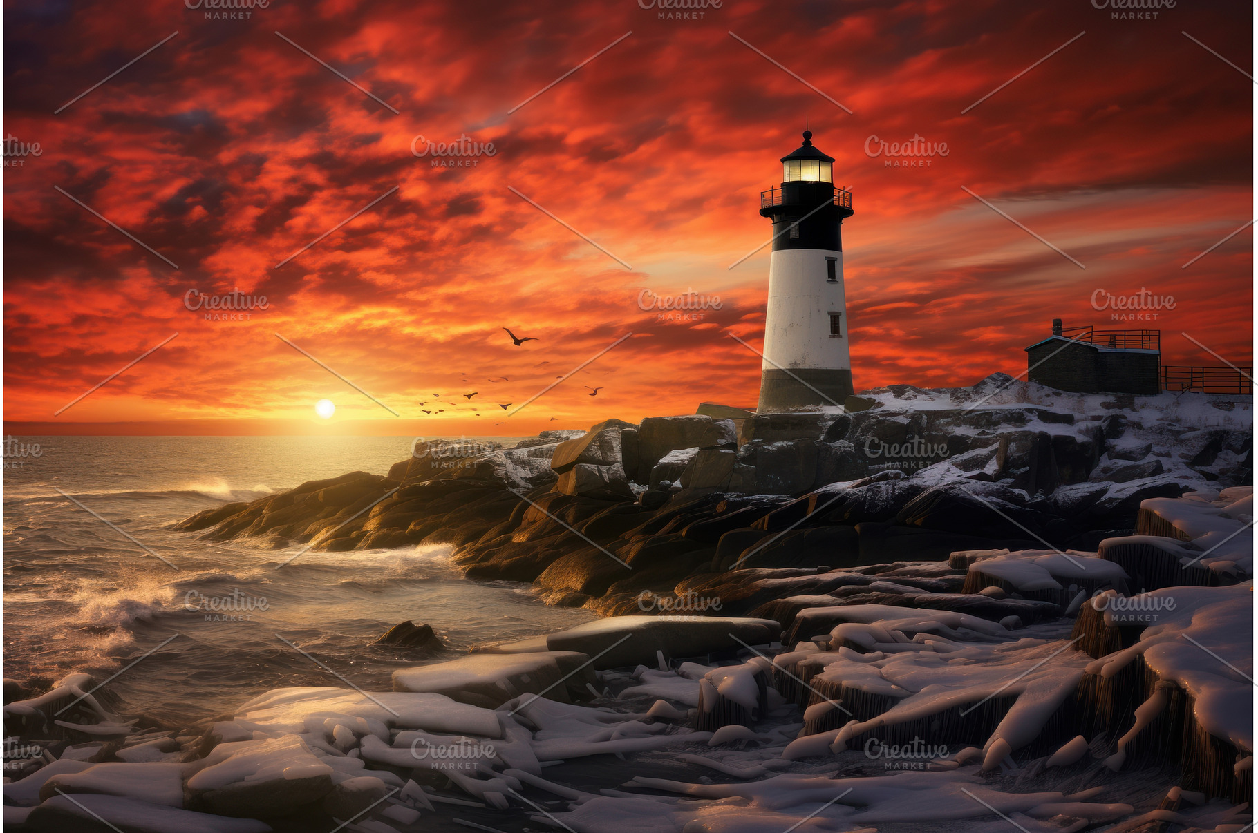 Bleak Lighthouse winter. Generate Ai, a Nature Photo by Ylivdesign