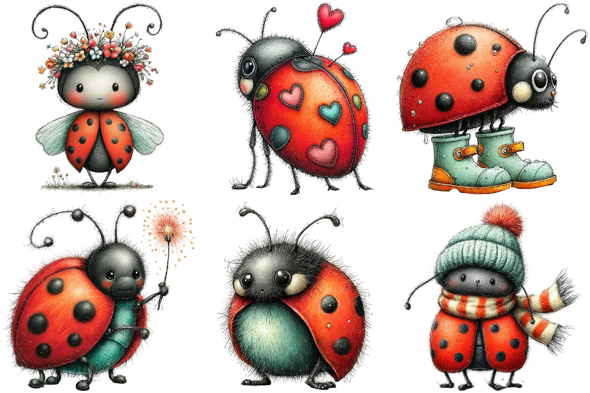 Whimsical Ladybug Clipart Bundle, an Illustration by Canvas Craft (Photo 2 of 4)