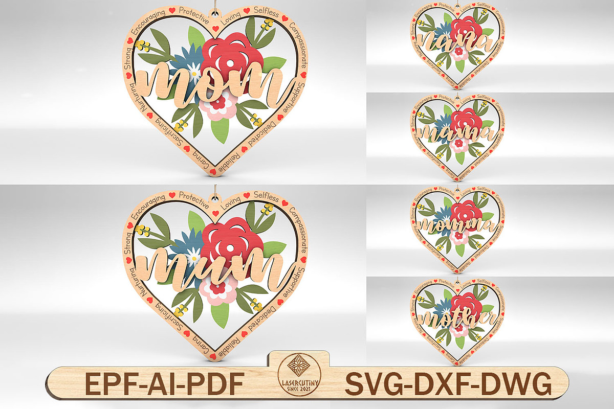 Mom Flowers Heart Ornaments Svg, a Pattern Graphic by Lasercutiny (Photo 1 of 2)