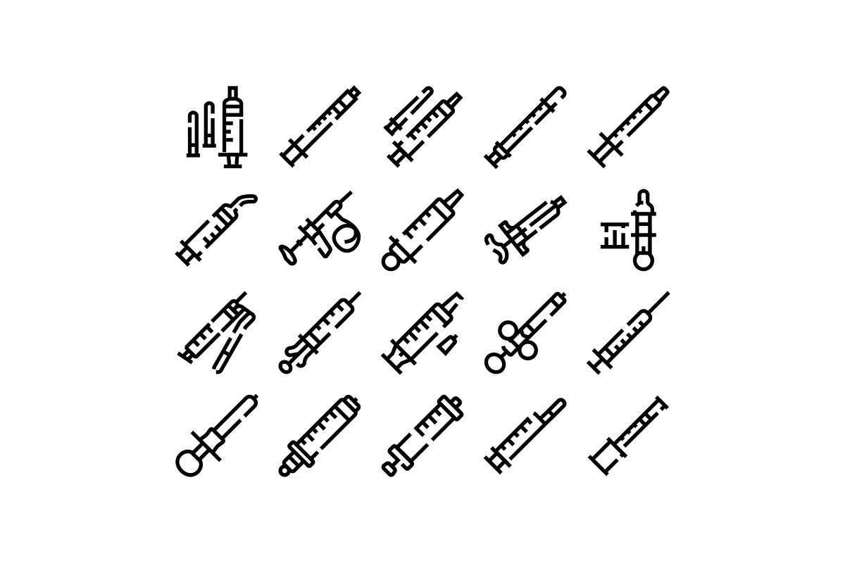 Syringe and injection line icons set, an Object Graphic by pikepicture (Photo 1 of 3)