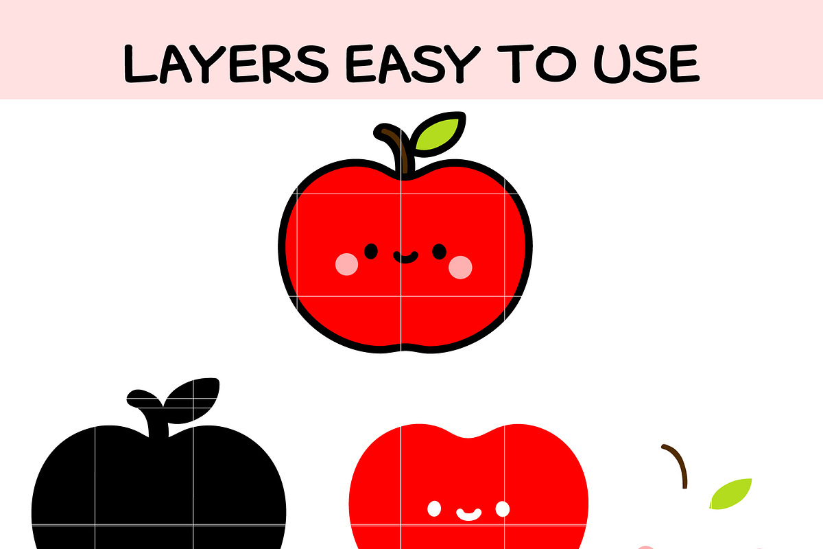 Kawaii Baby Apple SVG Bundle | Cute, an Illustration by TheHitShop (Photo 2 of 7)