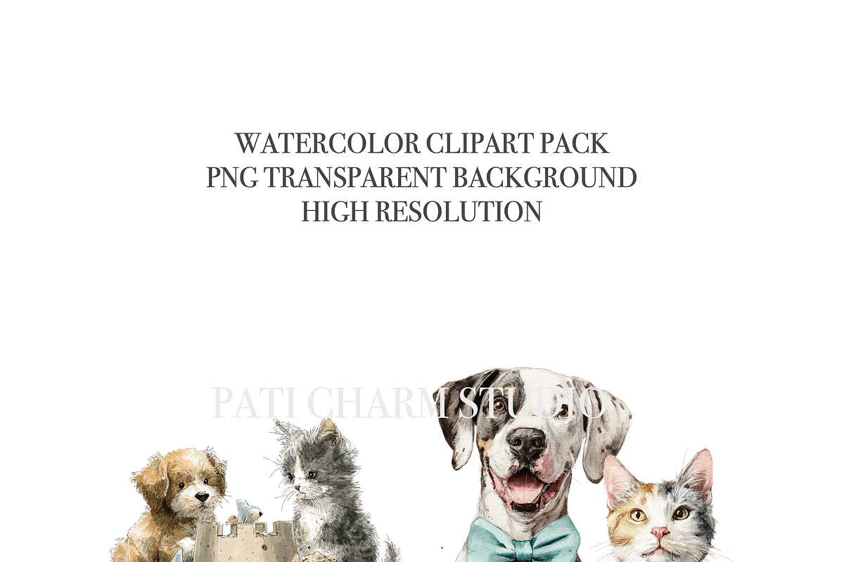 20 Whimsical Cat and Dog PNG Clipart, an Animal Illustration by Pati Charm Studio (Photo 4 of 8)