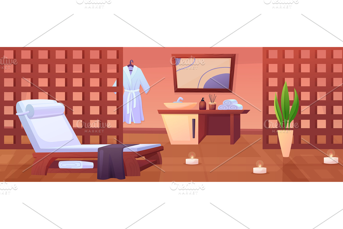 Massage room interior. Relax spa, an Object Illustration by LadadikArt