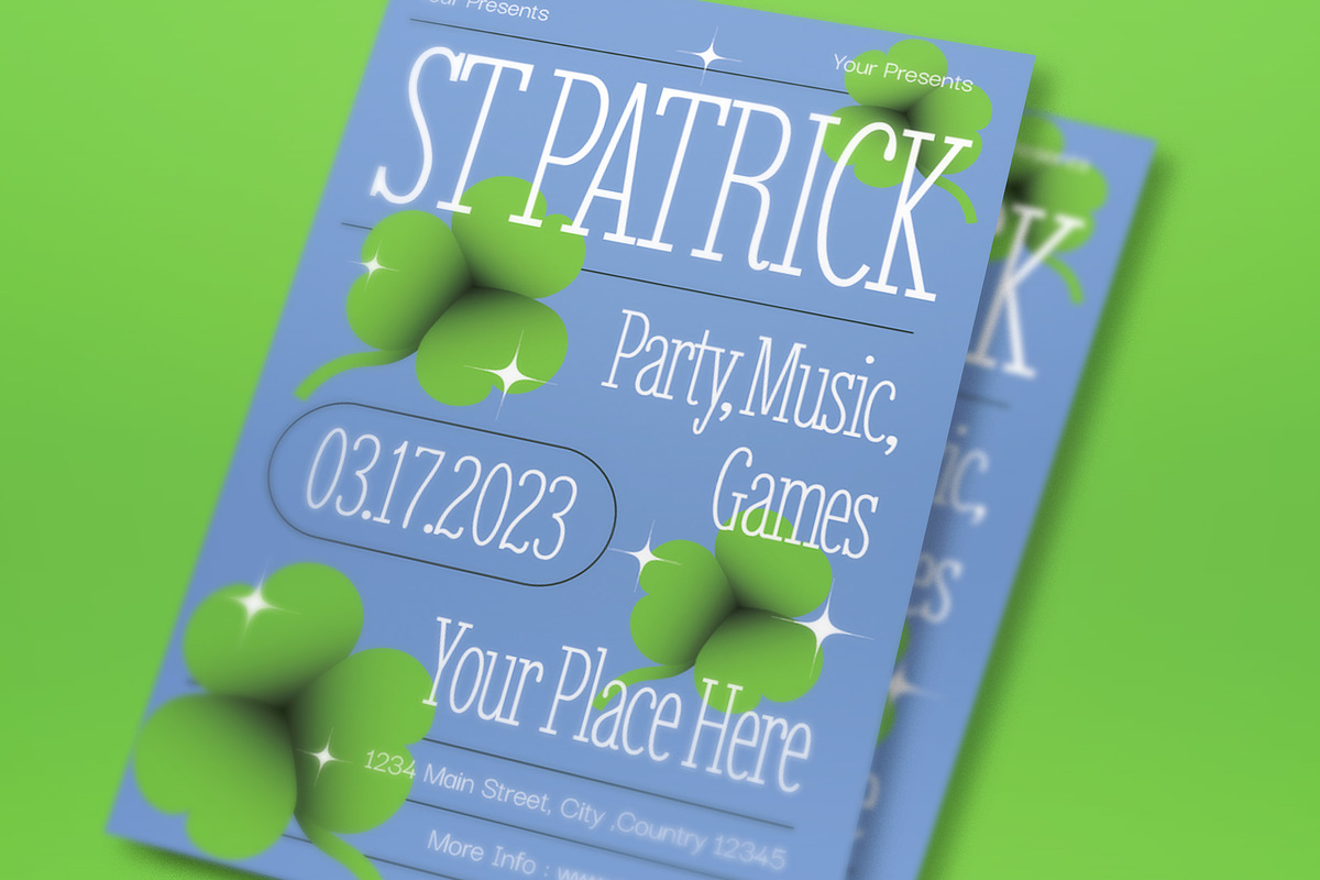 Blue Y2K Saint Patrick Day Flyer Set, a Flyer Template by graphicook (Photo 2 of 3)