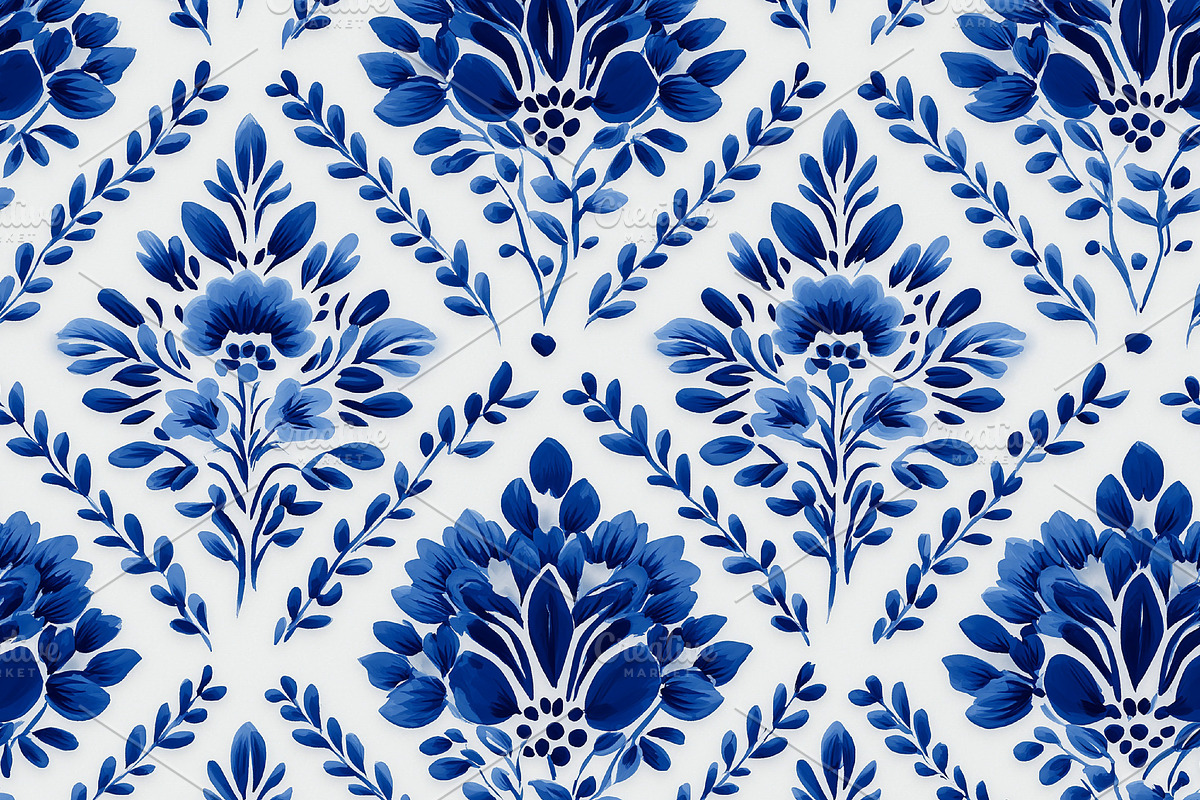 Seamless pattern blue and white floral damask seamless pattern w, a Pattern Graphic by Studio ANNA